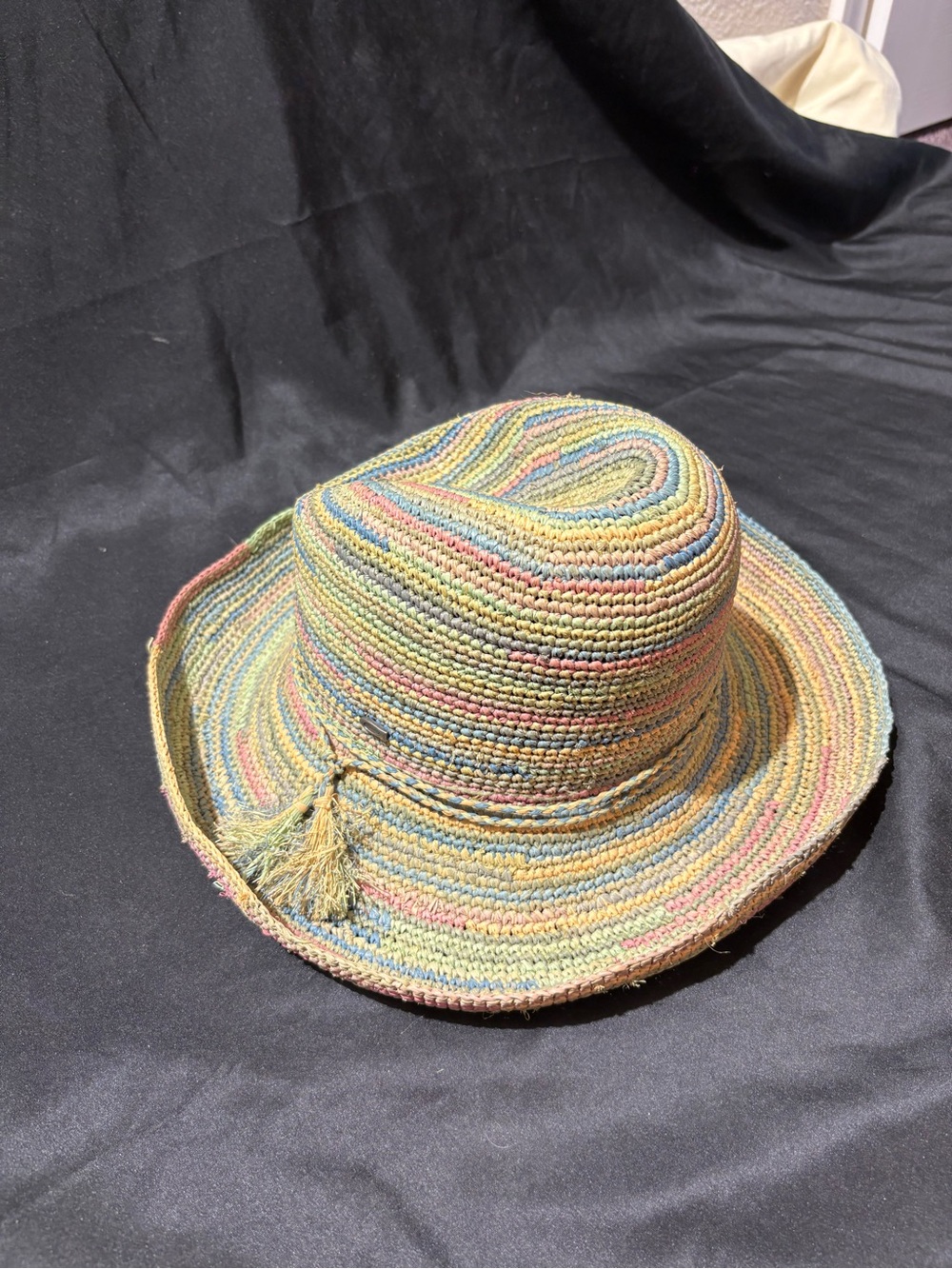 August Hats Pastel Multicolor Straw Sun Hat with Tassel Accent